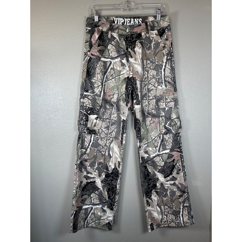 VIP Jeans Juniors 11/12 Green Forest Camo Cargo Pants Size Wide Leg Camouflage